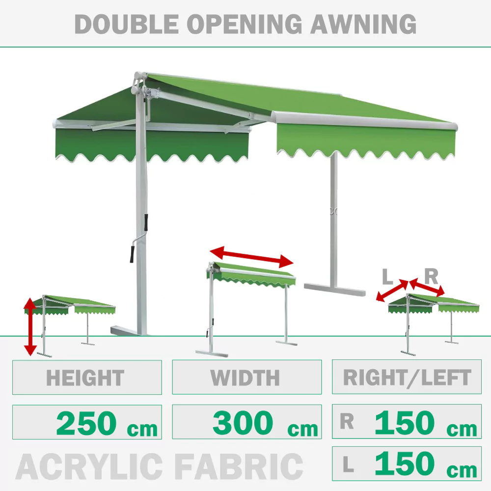 Doppelt zu öffnende Markise 300x150+150 cm