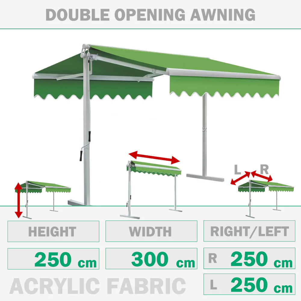 Double opening awning 300x250+250 cm