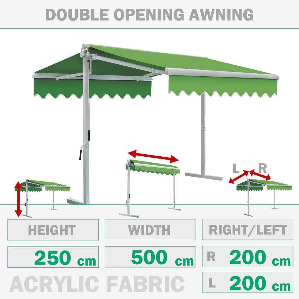Double opening awning 500x200+200 cm