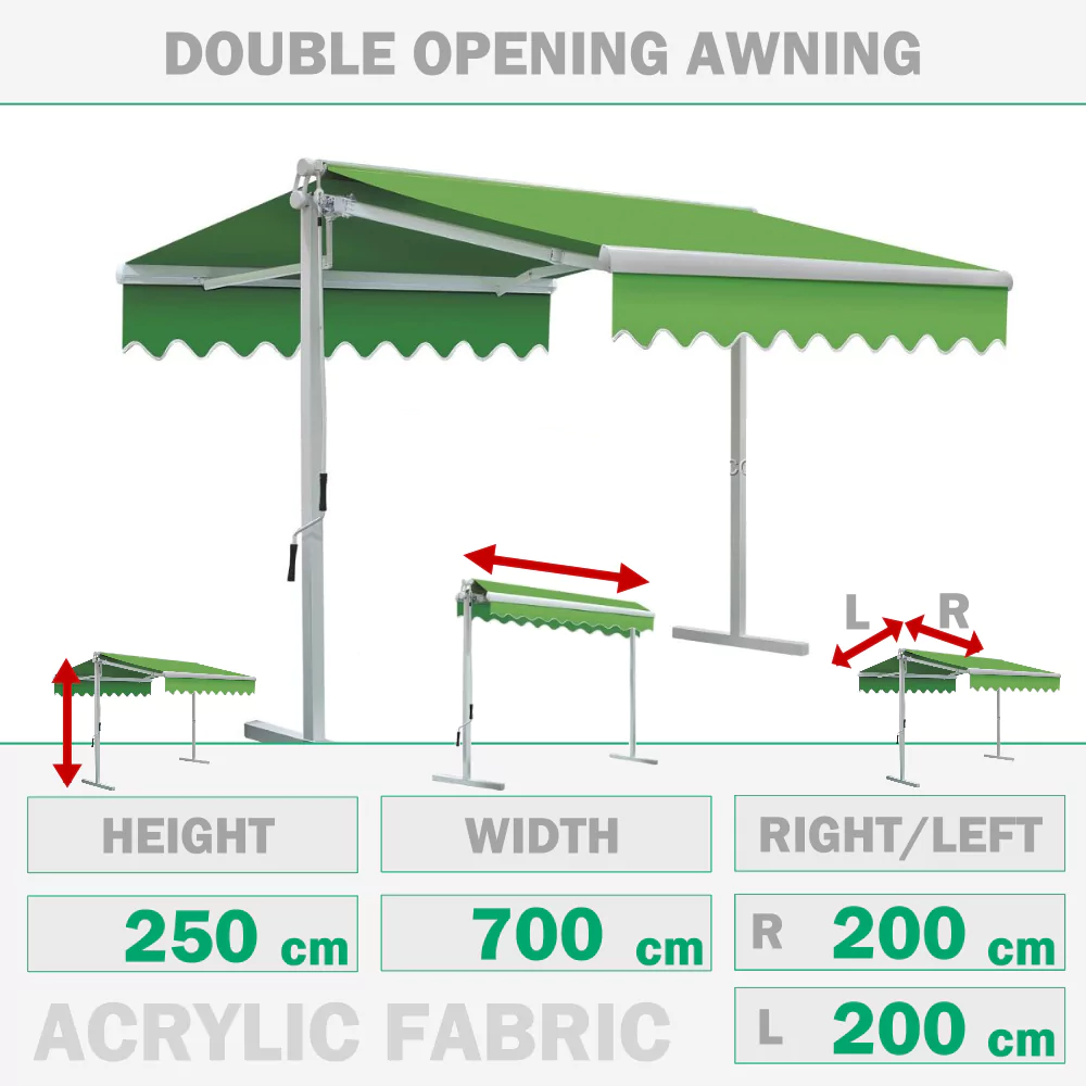 Double opening awning 700x200+200 cm