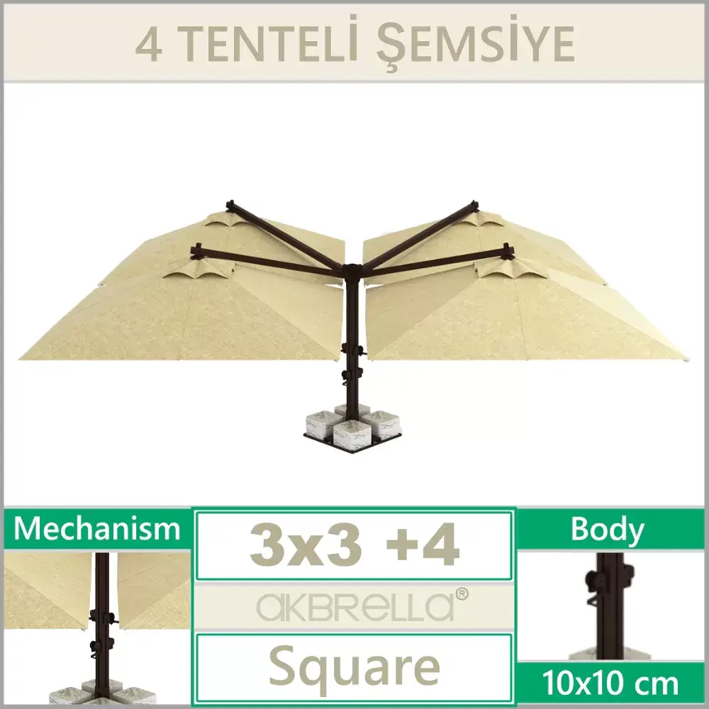 ქოლგა გვერდითი სხეულით 300x300 cm 4 Başlı