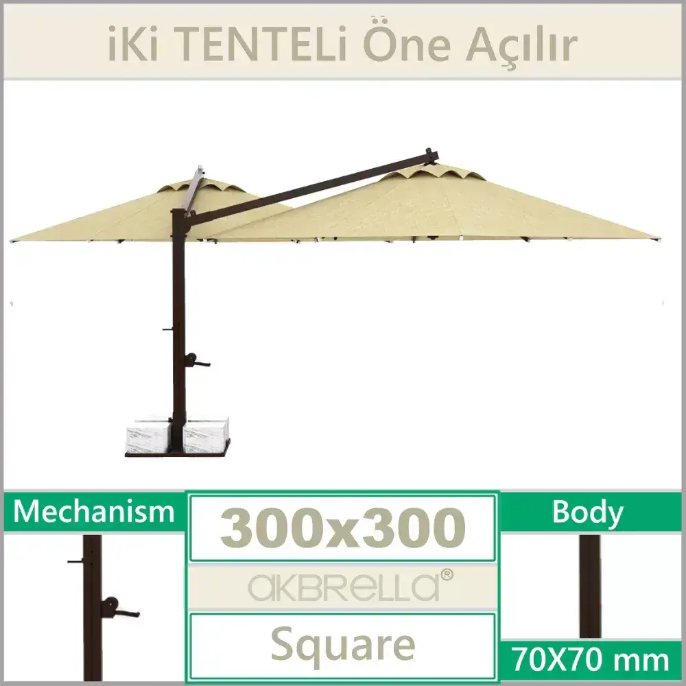 Yandan gövdeli şemsiye 300x300cm Sunpole Double İzmir