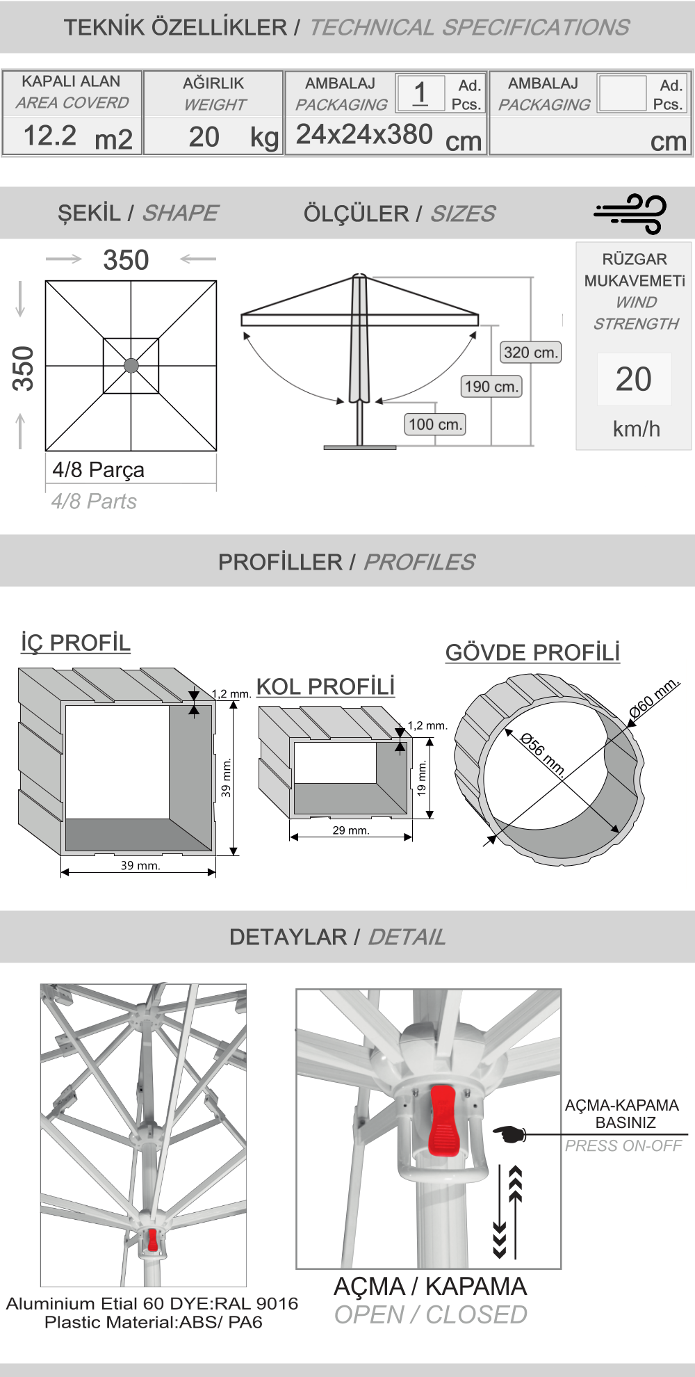 350x350 Manuel teleskopik şemsiye