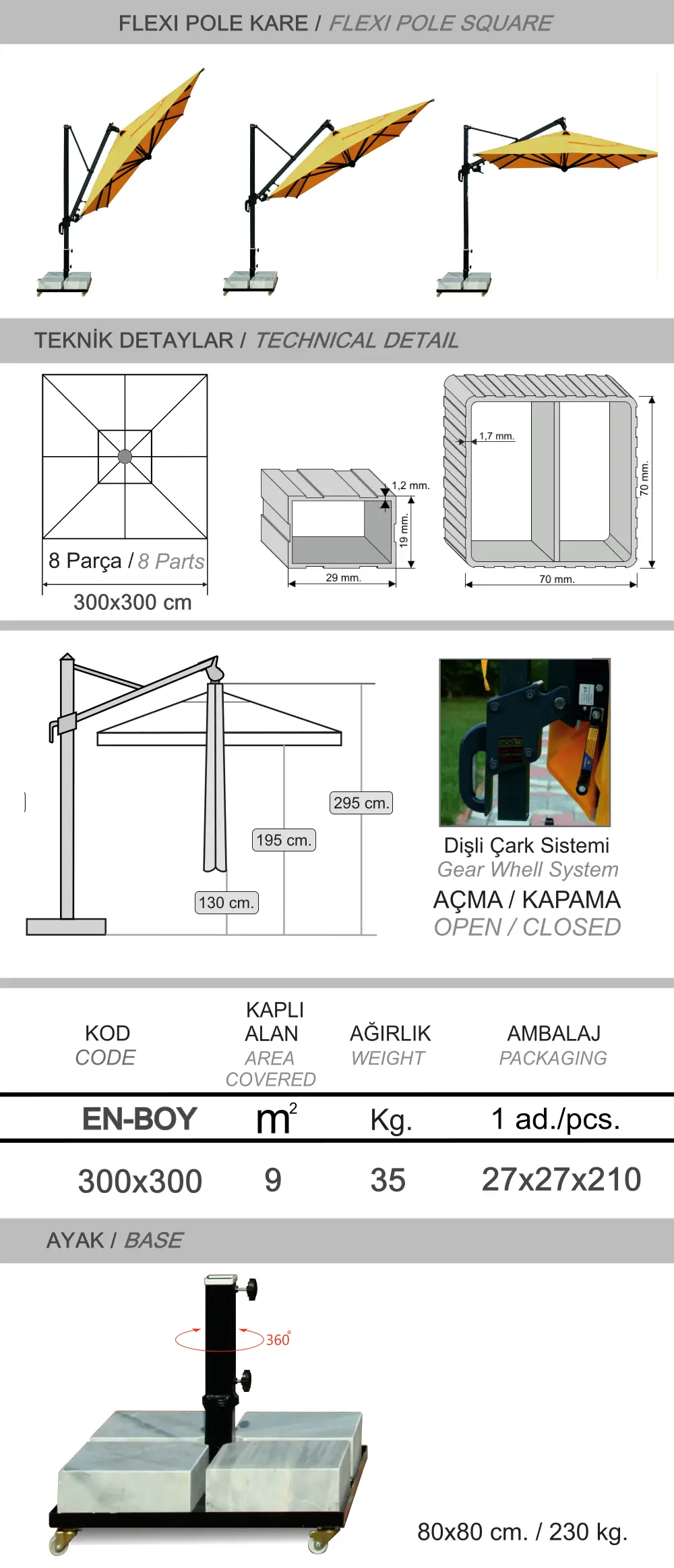 FlexiPole Şemsiye Ölçüsü